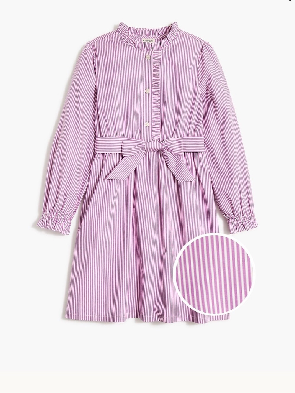 Crewcuts J. Crew Stripped Cotton Long Sleeve Ruffle Button Down Dress Girls 14